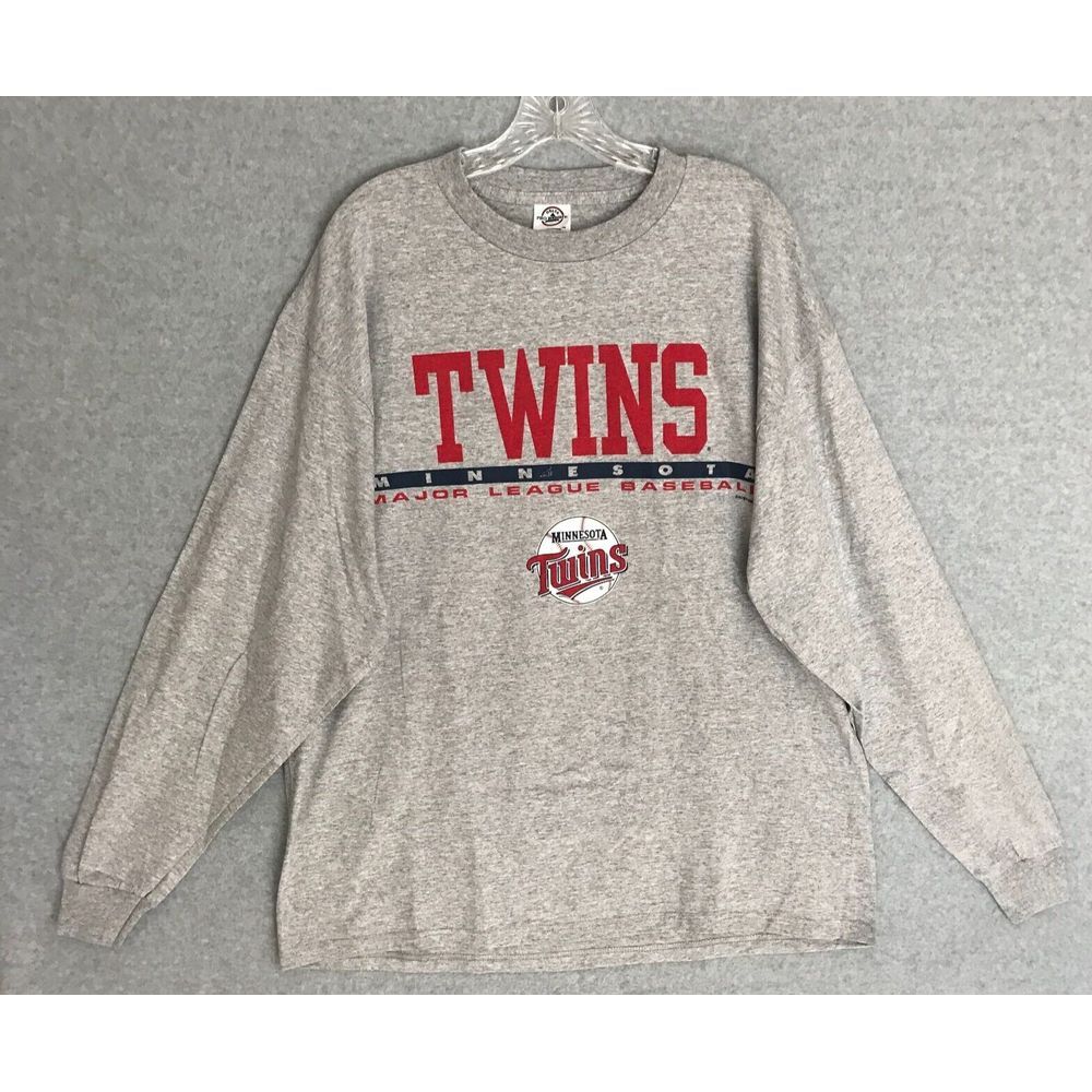 New! MINNESOTA TWINS Long Sleeve Jersey T Shirt Mens XL Gray MLB Logo NWT - Picture 2 of 9